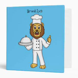 Cute lion chef cartoon illustration 3 ring binder