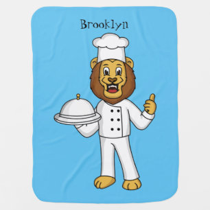 Cute lion chef cartoon illustration baby blanket