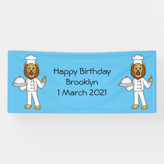 Cute lion chef cartoon illustration banner (Horizontal)