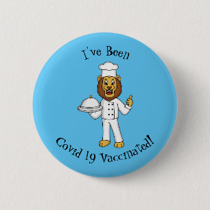 Cute lion chef cartoon illustration button