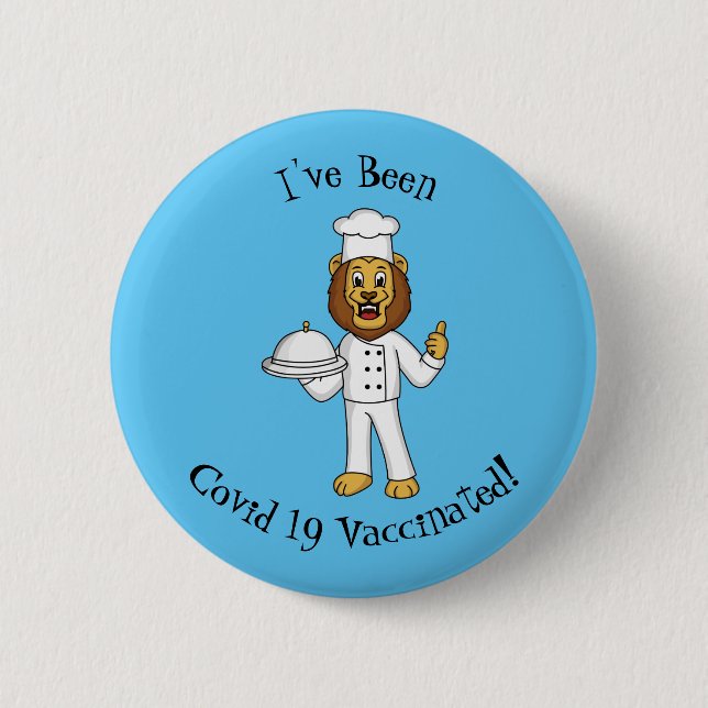 Cute lion chef cartoon illustration button (Front)