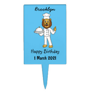 Cute lion chef cartoon illustration cake topper
