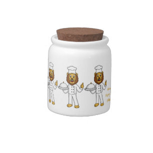Cute lion chef cartoon illustration candy jar