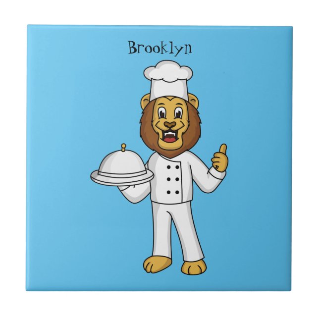 Cute lion chef cartoon illustration ceramic tile (Front)