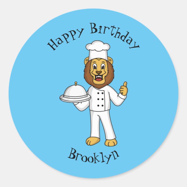 Cute lion chef cartoon illustration classic round sticker (Front)