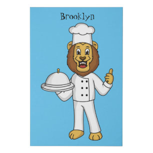 Cute lion chef cartoon illustration faux canvas print