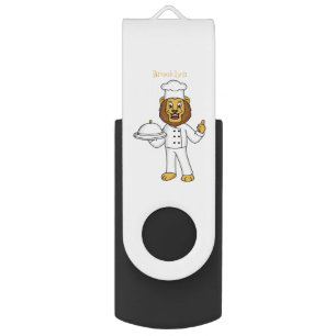 Cute lion chef cartoon illustration flash drive