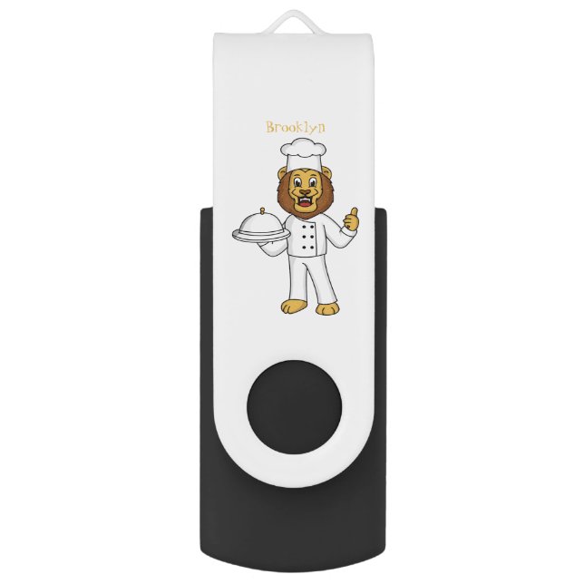 Cute lion chef cartoon illustration flash drive (Front Vertical)