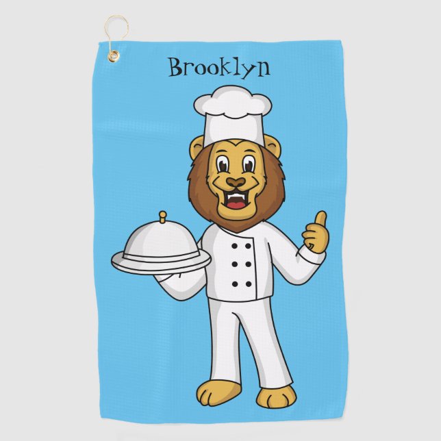 Cute lion chef cartoon illustration golf towel (Front)
