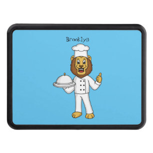 Cute lion chef cartoon illustration hitch cover