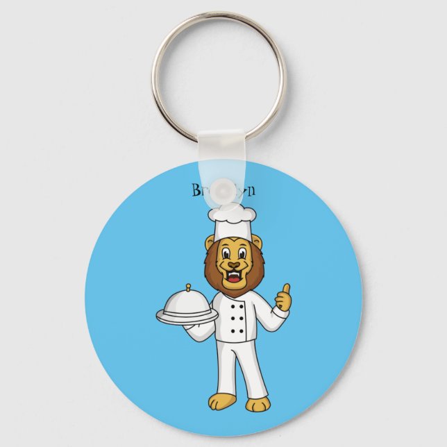 Cute lion chef cartoon illustration keychain (Front)