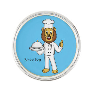 Cute lion chef cartoon illustration lapel pin