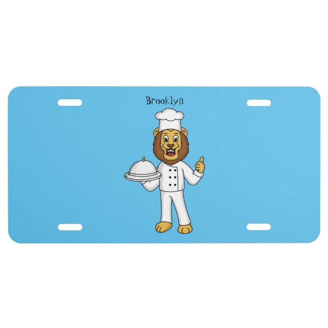 Cute lion chef cartoon illustration  license plate (Front)