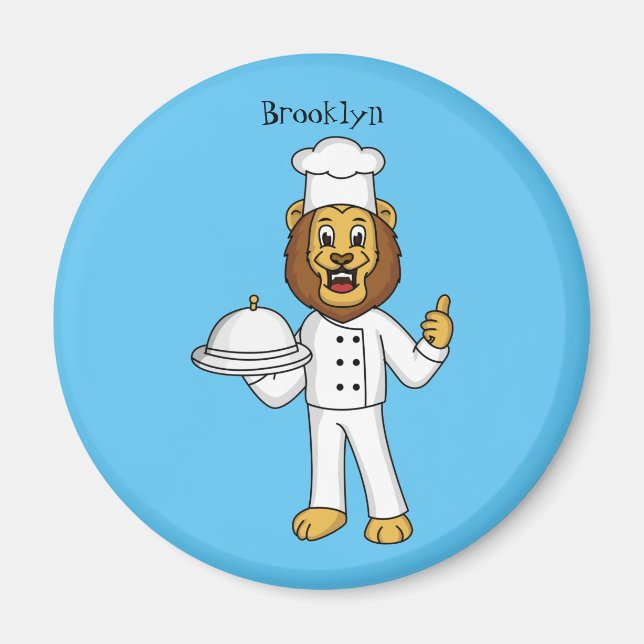 Cute lion chef cartoon illustration  magnet (Front)