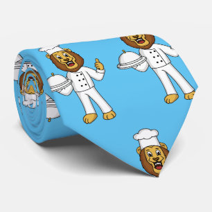 Cute lion chef cartoon illustration neck tie