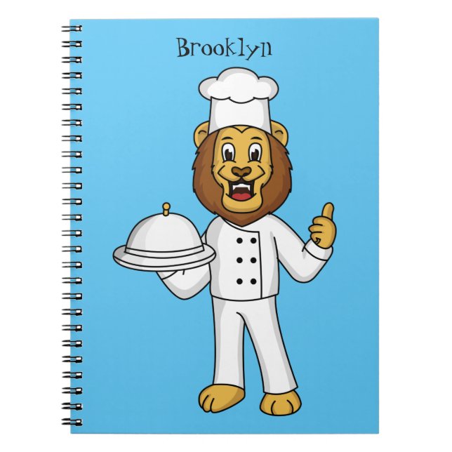 Cute lion chef cartoon illustration notebook (Front)