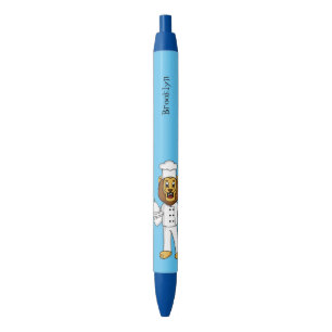 Cute lion chef cartoon illustration pen