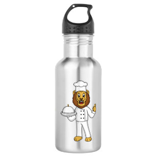 Cute lion chef cartoon illustration stainless steel water bottle
