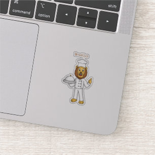 Cute lion chef cartoon illustration sticker