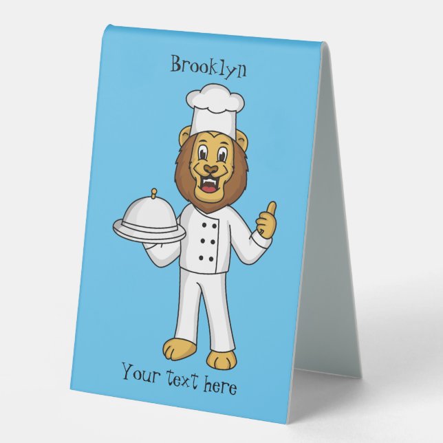 Cute lion chef cartoon illustration  table tent (Front)