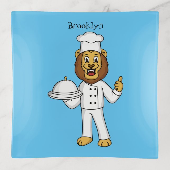 Cute lion chef cartoon illustration trinket tray (Front)