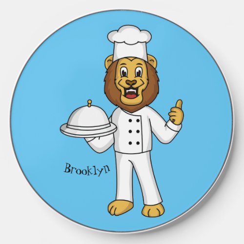 Cute lion chef cartoon illustration wireless charger 
