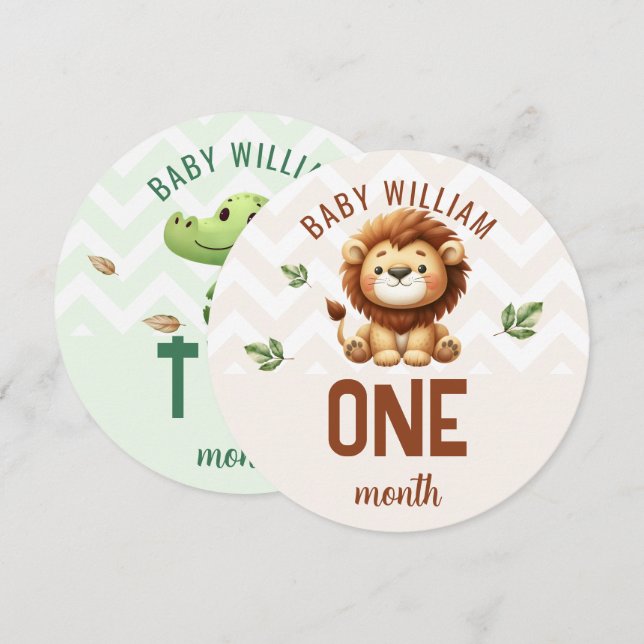 Cute Lion Crocodile 1-2 Months Baby Milestone Sign (Front/Back)
