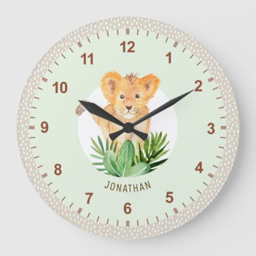 Cute Lion Cub Animal Safari Dotted Kids Room Decor Large Clock