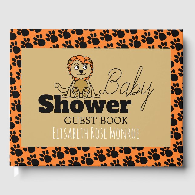 Cute Lion Cub, Baby Shower Guest Book (Front)