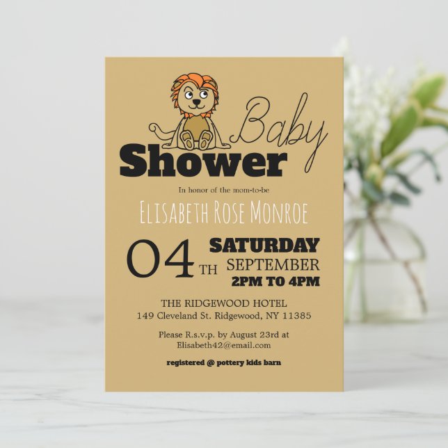 Cute Lion Cub, Baby Shower Invitation (Standing Front)
