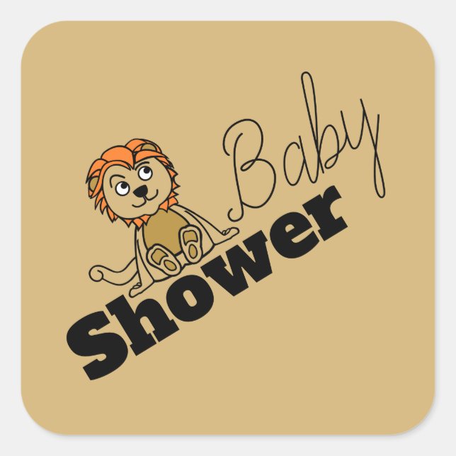 Cute Lion Cub, Baby Shower Square Sticker (Front)