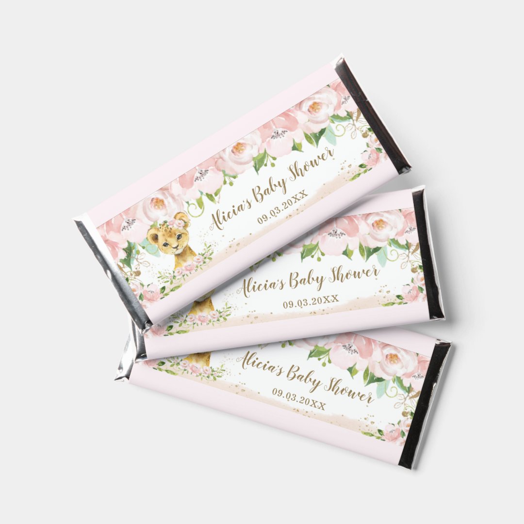 Cute Lion Cub Blush Pink Floral Baby Shower Hershey Bar Favors | Zazzle