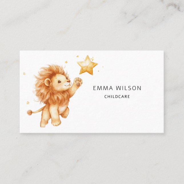 Cute Lion Cub Childcare Business Card (Front)