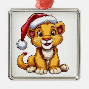 🦁 Cute Lion Cub Christmas Joy Home Style 🎄 Metal Ornament