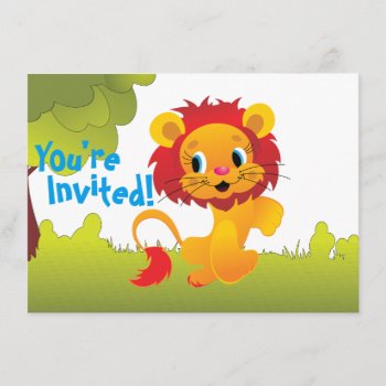 Cute Lion Cub First Birthday Party Invitation by TheCutieCollection at Zazzle