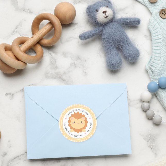Cute Lion Cub Gender Neutral Baby Shower Favor Classic Round Sticker (Creator Uploaded)