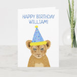 Cute Lion Cub Illustration Happy Birthday Card<br><div class="desc">cute lion cub illustration personalized name "happy birthday" card . Customizable</div>
