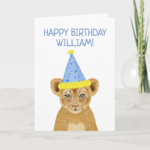 Cute Lion Cub Illustration Happy Birthday Card