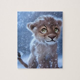 Cute Lion Cub in the Snow 