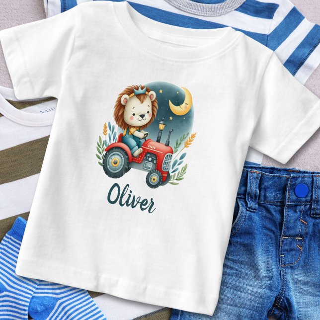 Cute Lion Cub on Red Tractor at Night Baby T-Shirt (Creator Uploaded)