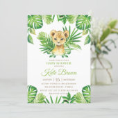 Cute Lion Cub Tropical Greenery Boy Baby Shower Invitation (Standing Front)