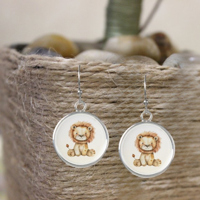 Cute Lion Cub Watercolor Drop Earrings (Creator Uploaded)