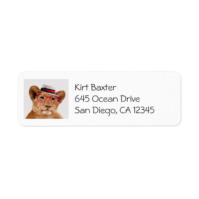 Cute Lion Cub Wearing a Hat & Glasses Label (Front)