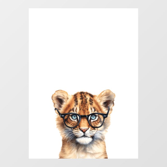 Cute Lion Cub Wearing Glasses Window Cling (Sheet)