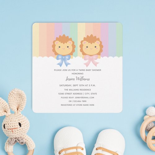 Cute Lion Cubs Twins Baby Boy and Girl Baby Shower Invitation