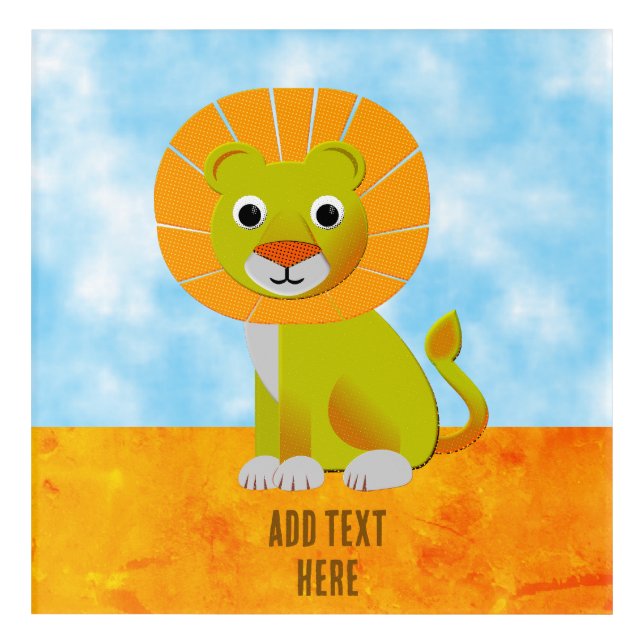 Cute Lion Drawing Vintage Print Custom Acrylic Print (Front)
