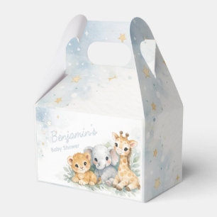 Cute Lion Elephant Giraffe Blue Kid's Pastel Favor Boxes