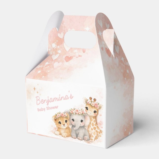 Cute Lion Elephant Giraffe Blush Pick Floral Crown Favor Boxes (Front Side)