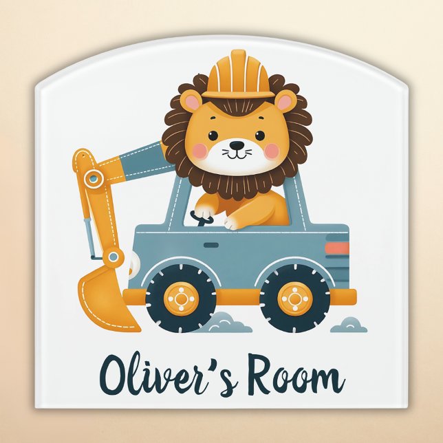 Cute Lion Excavator Personalized Door Sign (Creator Uploaded)