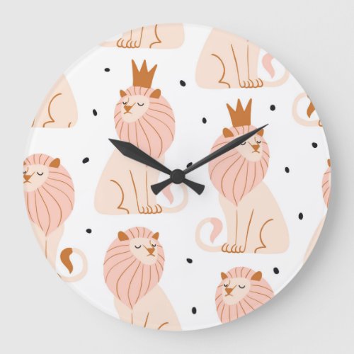 Cute Lion Exotic Animals Seamless Large Clock